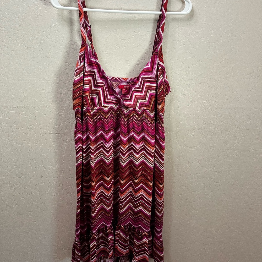 BONGO Vibrant Pink and Purple Chevron Dress